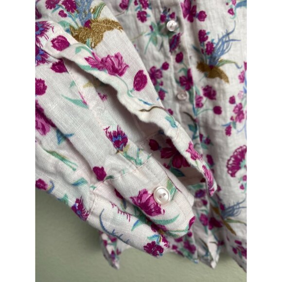 Charter Club Womens Linen Plink Floral Button Up Top Size Small Long Sleeve Boho - Picture 10 of 14